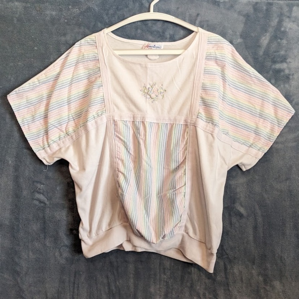 Vtg 80s American Spectator Top Rainbow Colorblock Flower Grannycore Pullover 22W